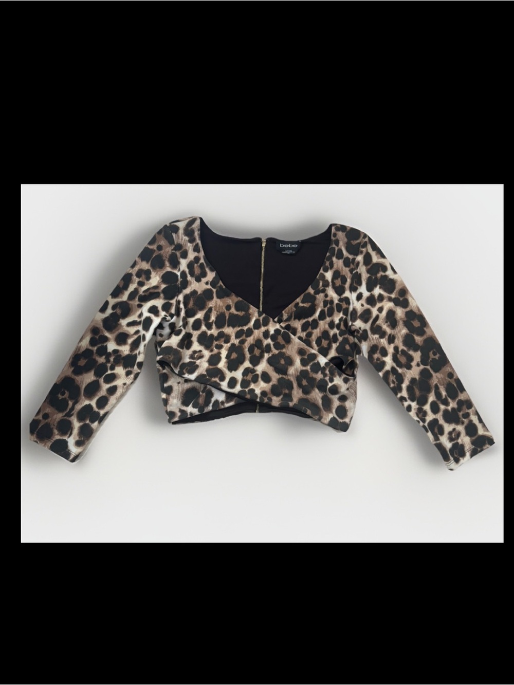 Bebe VTG y2k Leopard-Print Cropped Wrap Top - Brown/Black
